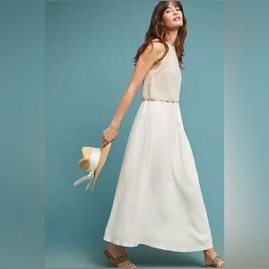 ANTHROPOLOGIE- Moth Layered Sweater Maxi Dress Ivory Women's Size M